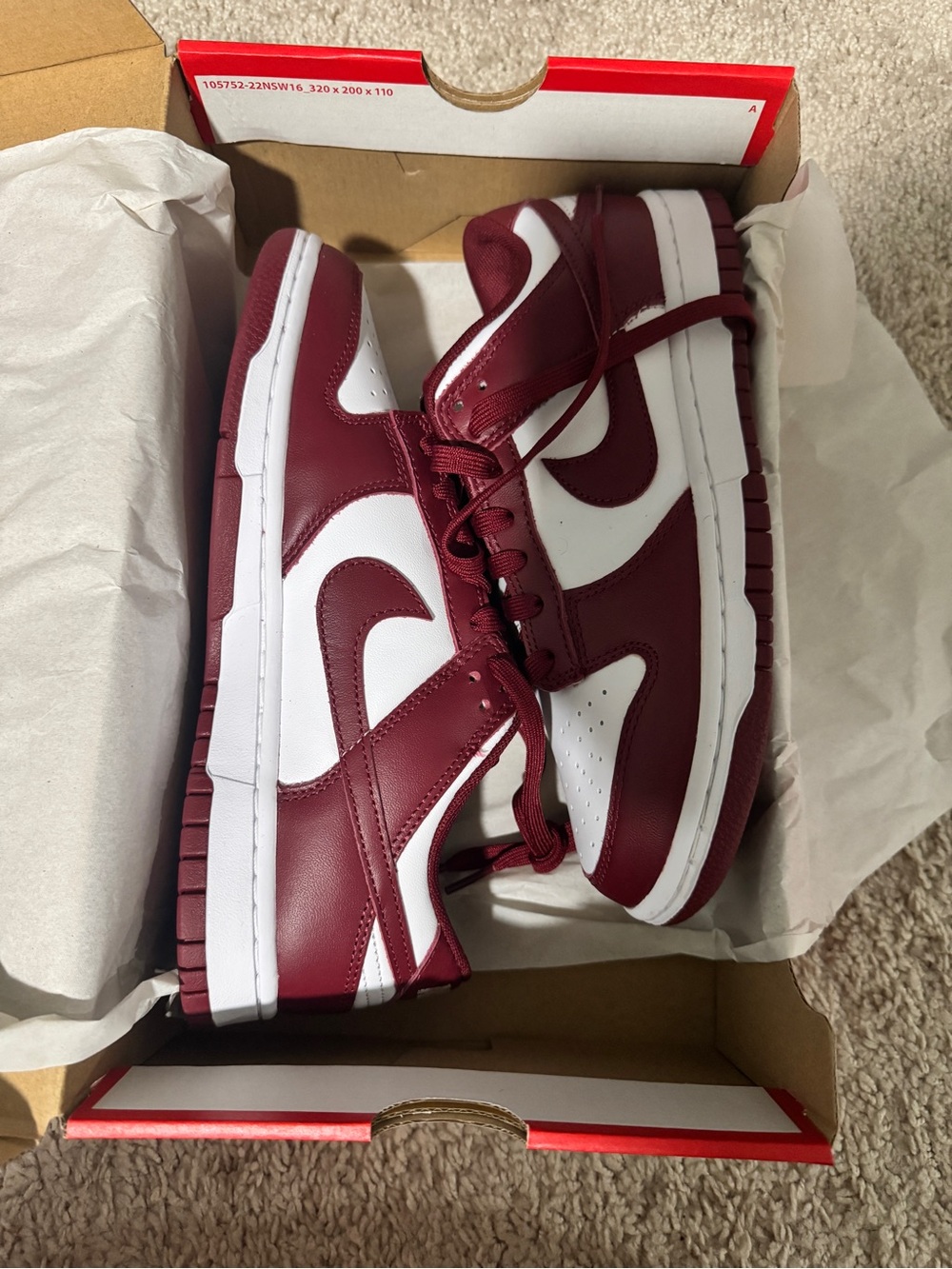 Nike Dunk Low Men’s Sneakers - White & Dark Red